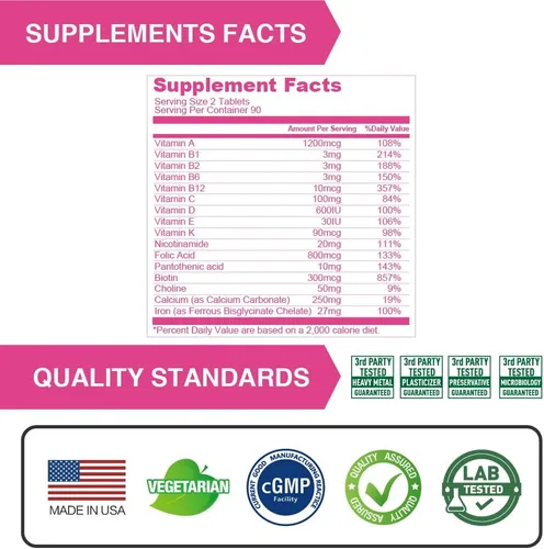 Vista 10 de LOVITA Vitaminas prenatales, hierro 27 mg, 180 tabletas vegetarianas