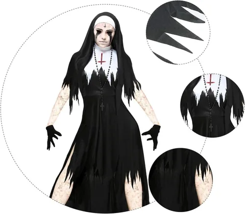 Vista 7 de KESYOO - Disfraz de monja de Halloween para adultos