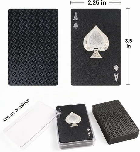 Vista 5 de LotFancy Tarjetas de juego de plástico, 2 barajas, tarjetas de póquer negras frescas con fundas de plástico, impermeables, índice estándar
