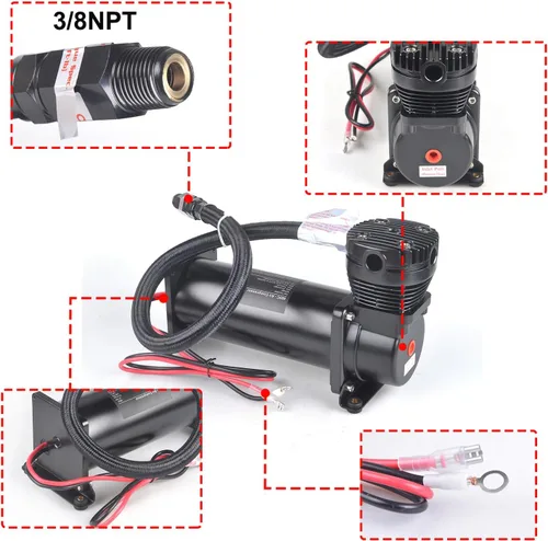 Vista 7 de 2 piezas 200 PSI compresor de aire resistente para bocinas de tren/compresor de suspensión neumática 12V 3/8 NPT negro para bocinas de coche