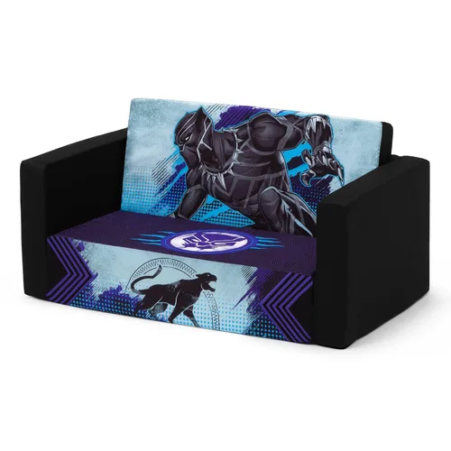 Vista 9 de Delta Children Marvel Black Panther Cozee - Sofá abatible con espuma viscoelástica, sofá convertible 2 en 1 a tumbona, color negro