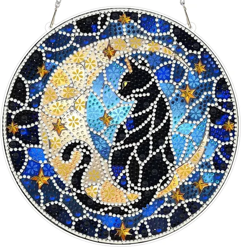 Vista 18 de MXJSUA Atrapasoles con pintura de diamante de águila calva americana, kits de arte de diamantes para adultos, adornos colgantes con cadena