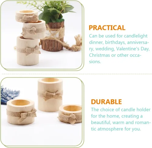 Vista 7 de Wooden Tealight Candle Holder Set 3 Sizes Tabletop Candle Stand Natural Wood Material for Home Dining Party Centerpiece