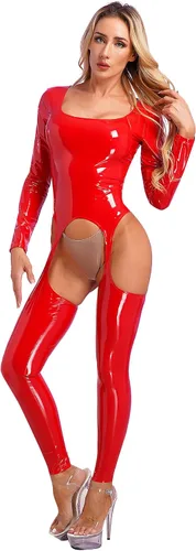 Vista 4 de YiZYiF Body de mujer brillante charol PVC cuero catsuit cuerpo completo látex apretado cremallera mono