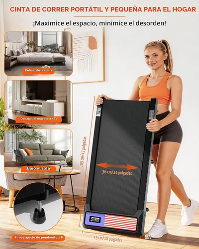 Vista 7 de Walking Pad with Incline 10% & Decline -4%, Under Desk Treadmill for Office, Portable Treadmills, Compact Treadmill for Small Space, 265lbs