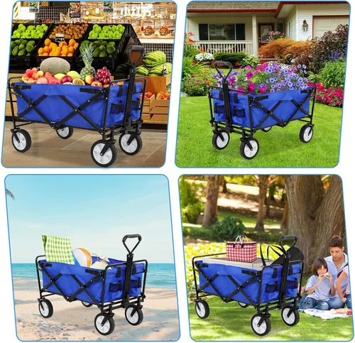 Vista 8 de Carros plegables de alta resistencia con ruedas, mango ajustable, carrito de playa plegable para comestibles al aire libre, pesca, campamento