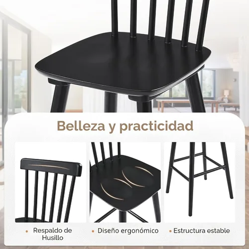 Vista 4 de LUE BONA Windsor - Juego de 2 taburetes de bar de madera para isla de cocina, estilo casa de campo de 24 pulgadas de altura de mostrador, sillas