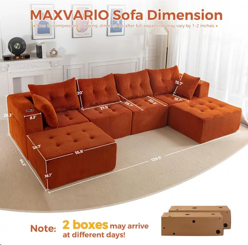Vista 2 de MAXYOYO Sofá modular moderno en forma de U con 2 otomanas, sofá en una caja, silla copetuda de 6 asientos sin hueso para sala de estar, no requiere