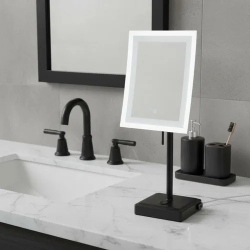 Vista 2 de JERDON Espejo de aumento de mesa iluminado - Espejo de maquillaje negro con aumento 5X y luces LED - Modelo JRT910BKL