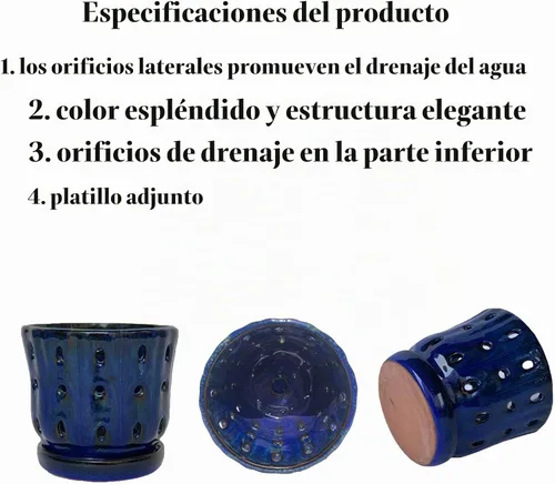 Vista 3 de Ceramic Orchid Pots with Holes 5'' Orchid Planter Set of 2 Azul oscuro