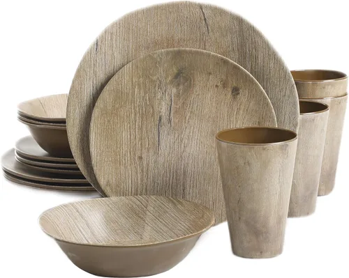 Vista 9 de [Usado] Gibson Home Granite Organic Round Melamina Juego de vajilla para cuatro personas (16 unidades), mármol