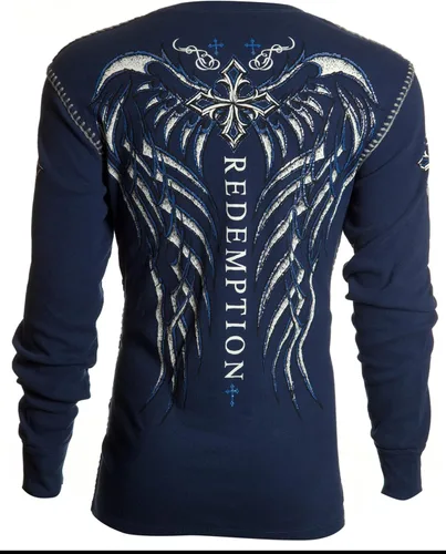 Vista 3 de Archaic by Affliction - Camisa térmica para hombre, alas de lomo, Azul