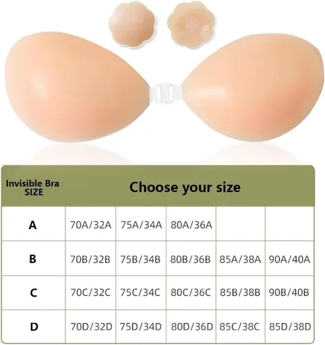 Vista 8 de JIFRONT Sticky Bra, Self Adhesive Bra, Invisible Strapless Reusable Silicone Bra, Sticky Push Up Backless Bras for Women