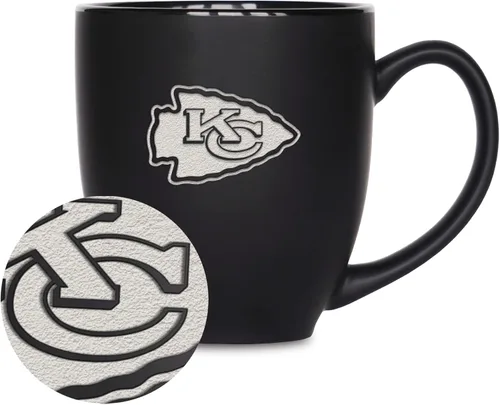 Vista 17 de Rico Industries Taza Bistro Mate Negra de Fútbol Americano NFL de 15 onzas - Para Bebidas Calientes o Frías - Logotipo del Equipo Grabado para una
