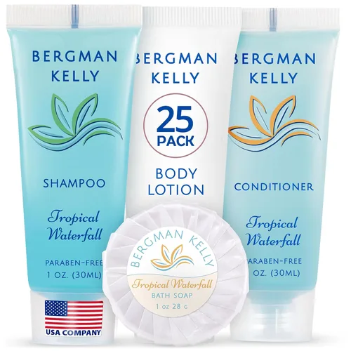 Vista 12 de BERGMAN KELLY Paquete de artículos de tocador para hotel (Tropical Waterfall, 1 oz cada uno, 40 piezas) Set de 4 piezas: 10 barras de jabón