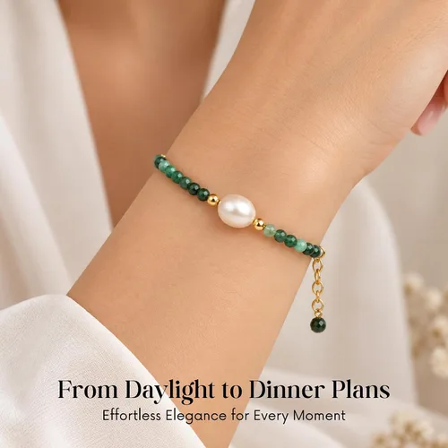 Vista 5 de Gempires - Pulseras de cuentas de cristal hechas a mano con joyería de perlas de agua dulce hipoalergénicas, chapadas en oro de 7.5 pulgadas