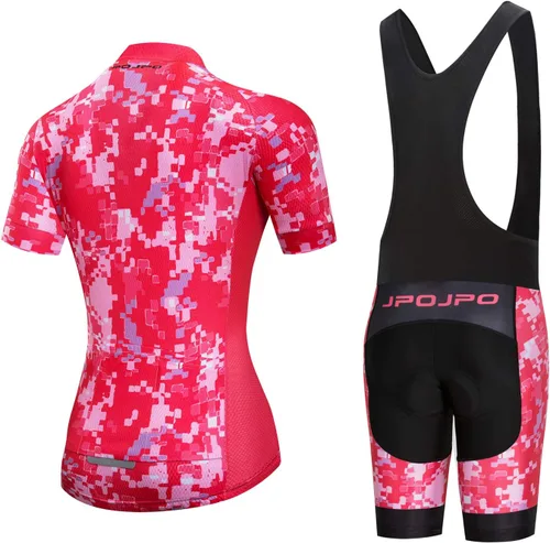 Vista 111 de Camiseta de ciclismo para mujer, manga corta y pantalones cortos de ciclismo acolchados para verano