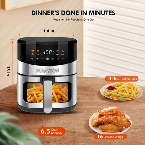 Vista 4 de Freidora de aire digital inteligente de 6.5QT, ventana visual, 8 recetas preestablecidas para comida rápida y fácil, aperitivos, postres, plato