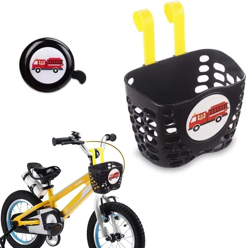 Vista 8 de Kid's Bike Basket Accessories Set, MINI-FACTORY Cute Pattern Bicycle Front Handlebar Basket Bell, Streamer for Kid Bike
