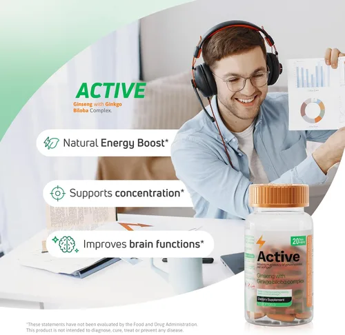 Vista 3 de Panax - Extracto de ginseng de 200 mg y complejo de ginkgo biloba de 80 mg, 60 cápsulas blandas, fórmula energética y concentración, suplemento