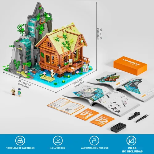 Vista 6 de Lumibricks Waterfall-Cabin Lighting - Juego de 2539 piezas de luz LED retro de cascada para adultos y coleccionistas de edificios de arquitectura