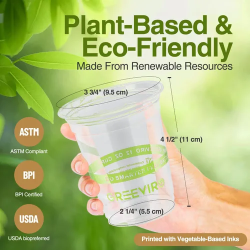 Vista 3 de Vasos de Plástico Transparente Compostables Ecológicos a Base de Plantas de 12 oz, Gruesos, Reutilizables, Desechables para Café Helado