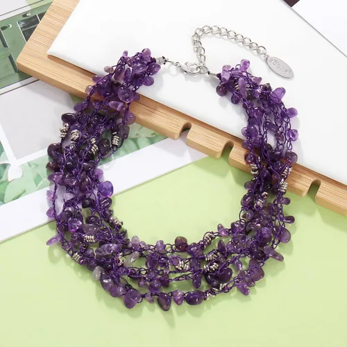 Vista 4 de Bocar Collares para mujeres, collar de cuentas de collar de declaración de múltiples capas de 5 hebras para regalo de mujer (NK-10694)