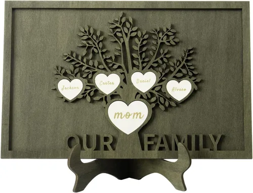Vista 36 de Árbol genealógico con etiqueta de corazón, placas de madera grabadas personalizadas, regalos personalizados para madres, padres, escritorio, nombres