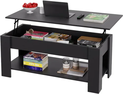 Vista 12 de PayLessHere Mesa de Centro con Tapa Elevable Mesas de Centro con Compartimento Oculto y Estante de Almacenamiento Tablero de Madera Elevable Mesa