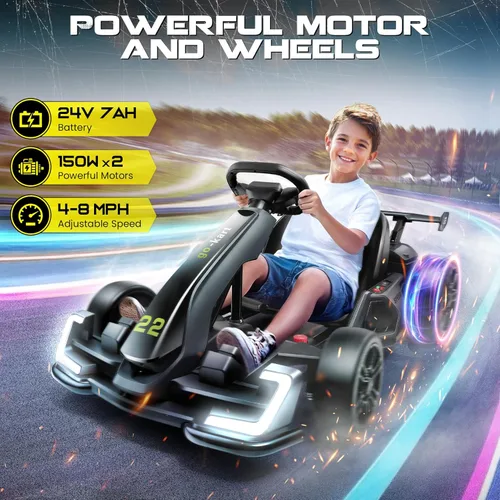 Vista 2 de Hikole Go Kart - Carrito eléctrico de 24 V para niños de 6 a 12 a 14 años Negro