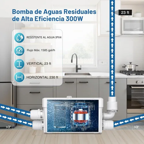 Vista 5 de CrestWave Potente bomba de fregadero de 300 W con 3 entradas de agua