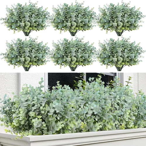 Vista 26 de RECUTMS - 8 tallos artificiales de eucalipto vegetación de 13 pulgadas, color azul polvoriento