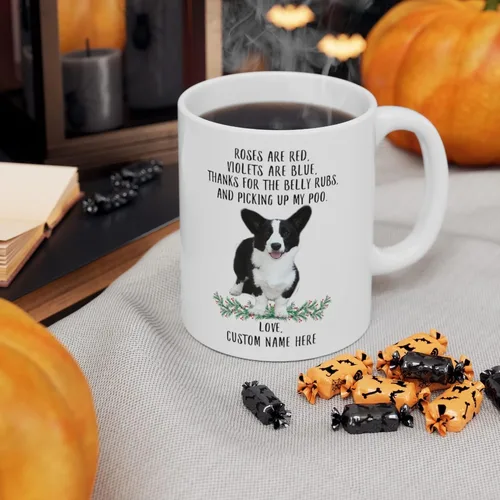 Vista 7 de Cárdigan divertido Welsh Corgi Black White Roses Are Red Violets Are Blue Personalizado Nombre Navidad 2025 Regalos Taza de café blanca 11oz