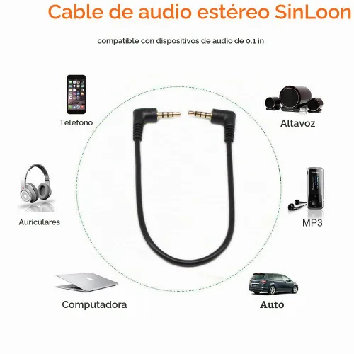 Vista 6 de SinLoon Cable TRRS de 0.138 in, (2 unidades) chapado en oro de 90 grados en ángulo derecho e izquierdo de 0.138 in, estéreo de 4 polos macho a