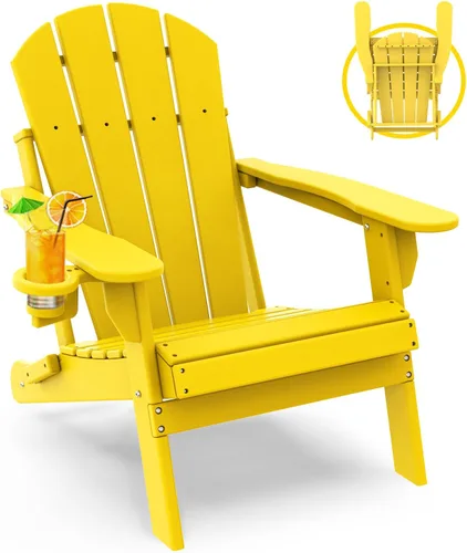 Vista 18 de GREENVINES Silla Plegable Adirondack Plástico HDPE Sillas para Fogata Todo Tiempo Portavasos Ártico para Terraza Patio Trasero Patio