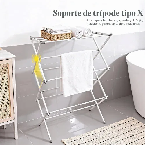 Vista 2 de Tendedero plegable para ropa (41 x 29 x 14 pulgadas), color blanco Estante de secado de ropa extensible portátil para ropa de secado al aire