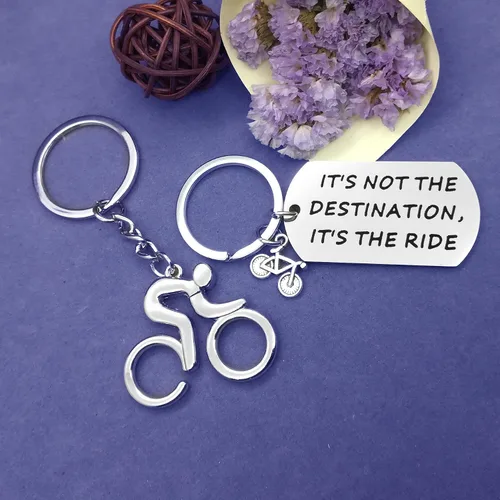 Vista 2 de Regalo de ciclismo, llavero inspirador para bicicleta, regalo de motocicleta, no es el destino, anillo de llavero de incentivo de bicicleta, regalo