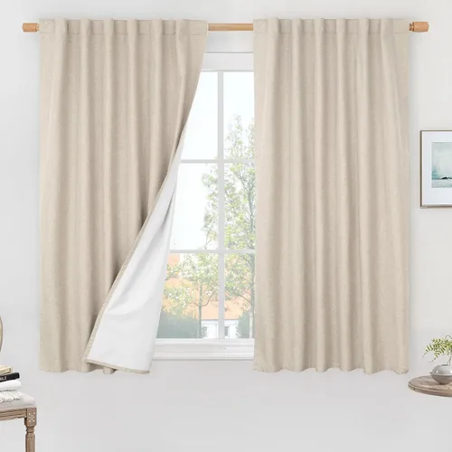 Vista 49 de LAMIT Cortinas opacas cortas de lino de 30 pulgadas para ventanas de cocina sobre el fregadero, cortinas de café texturizadas de lino marfil