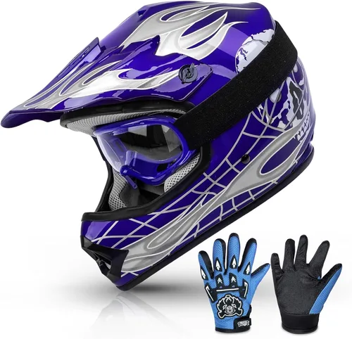 Vista 17 de TCMT Casco de motocross para niños y jóvenes, color negro, casco de motocross, motocross, moto de calle, karting, BMX, MX, ATV, casco de cara