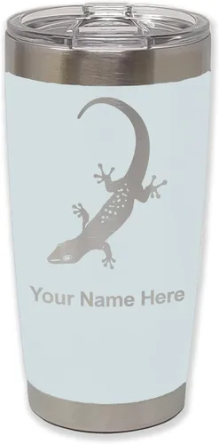 Vista 10 de LaserGram 20oz Vacuum Insulated Tumbler Mug, Gecko, Personalized Engraving Included (Black)