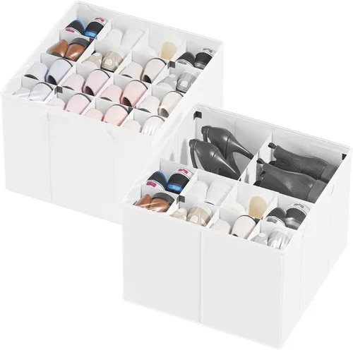 Vista 10 de SpaceAid - Organizador de zapatos para armario, paquete de 2 contenedores plegables de almacenamiento para zapatos, cestas con separadores Beige