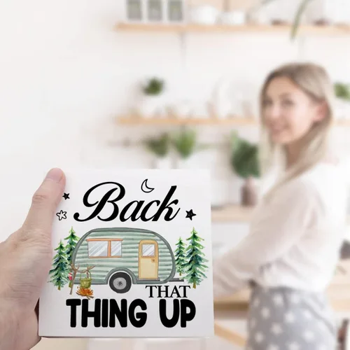 Vista 6 de Back That Thing Up - Cartel divertido de placa de madera para campamento, con cita rústica, bloque de madera para el hogar, cámper, decoración