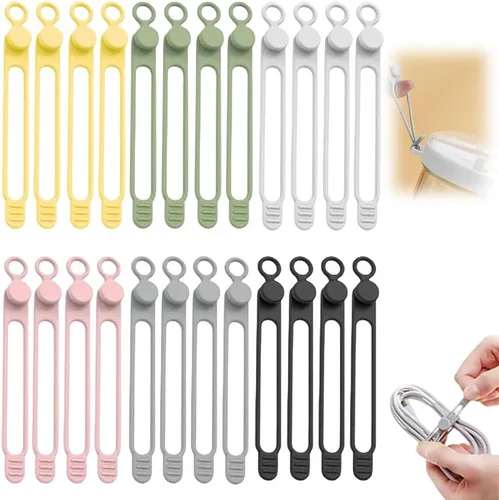 Vista 9 de 12 bridas de silicona para cables, organizador de cables de datos reutilizables 2026, organizador de cables, multiusos, organizador de cables