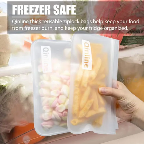 Vista 7 de Qinline Bolsas reutilizables para guardar alimentos - paquete de 24 bolsas aptas para lavavajillas, bolsas reutilizables libres de BPA
