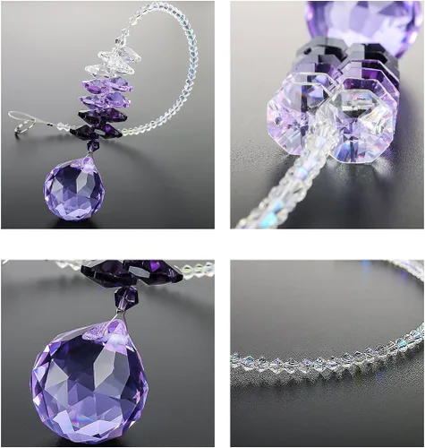 Vista 6 de H&D - Lámpara de araña de cristal púrpura de 1.181 in, bola de cristal arcoíris, octogono, chakra, colgante, bolas decorativas
