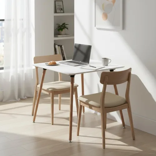 Vista 9 de Mesa de comedor cuadrada de 31.5 pulgadas para 2-4 personas, mesa blanca funcional moderna con patas de madera para el hogar, oficina, cocina Blanco