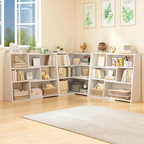 Vista 7 de IOTXY Estantería de madera extensible – Estantería con 3 niveles en escalera, baja y corta, para espacios pequeños o esquinas, negra, L Negro