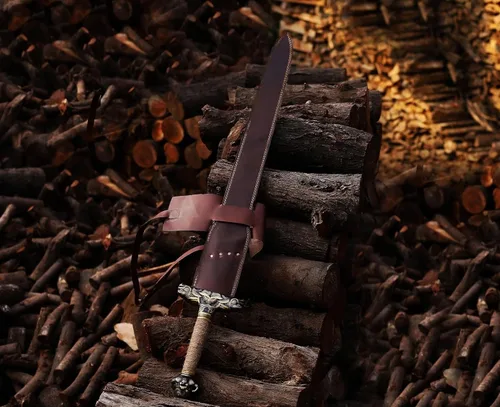 Vista 6 de Espada de Conan el Bárbaro, 42'' Espadas artesanales de acero al carbono 1095 con accesorios de latón, con espiga completa, vaina de cuero de vaca