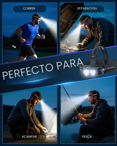 Vista 8 de Linterna frontal recargable, 2 unidades, 4500 L, luz súper brillante, LED, recargable con luz blanca, lámpara de cabeza impermeable con diadema