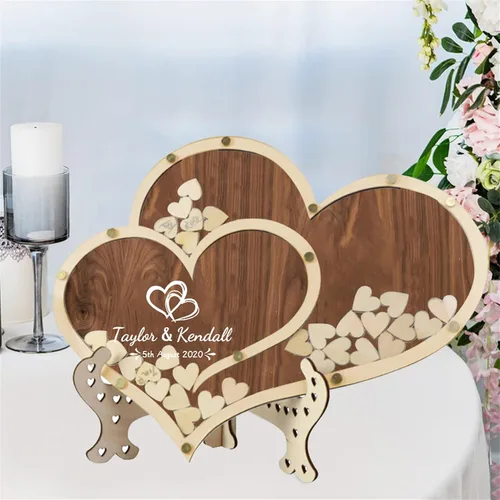 Vista 16 de Libro alternativo de corazón personalizado para libro de invitados con 30 a 100 corazones de madera, caja de madera personalizada para decoración
